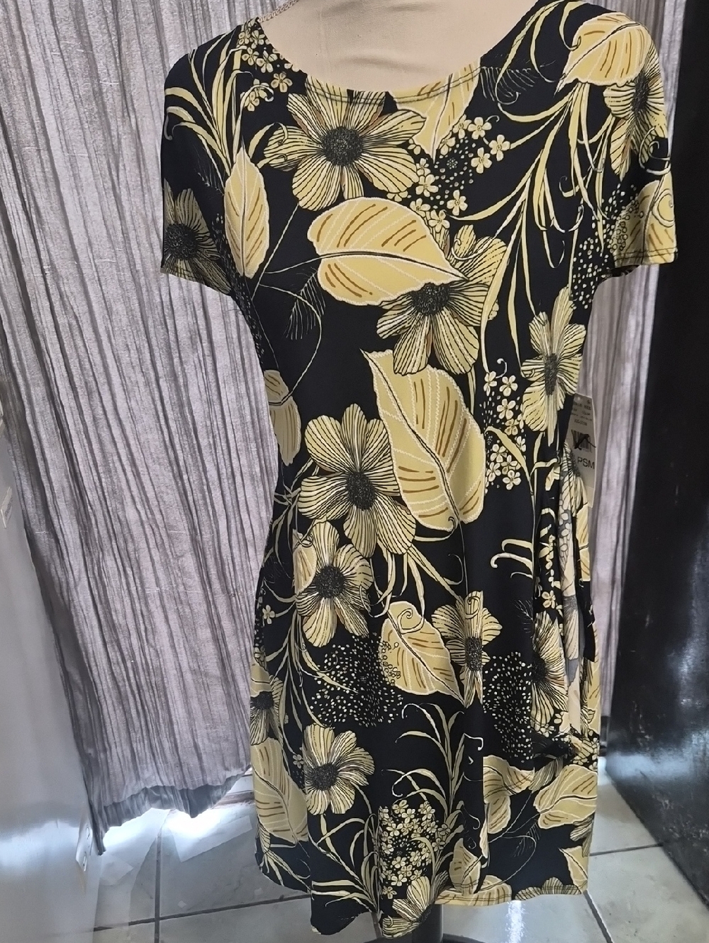 Robbie Bee Navy and Yellow Floral Dress